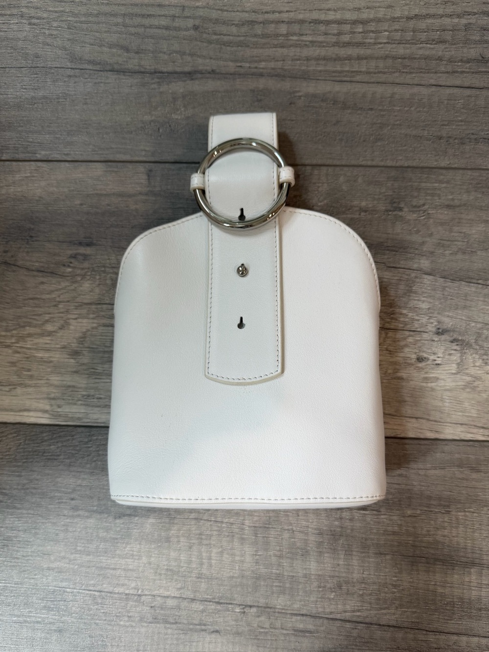 Minimalist White Mini Crossbody with Silver Ring Accent